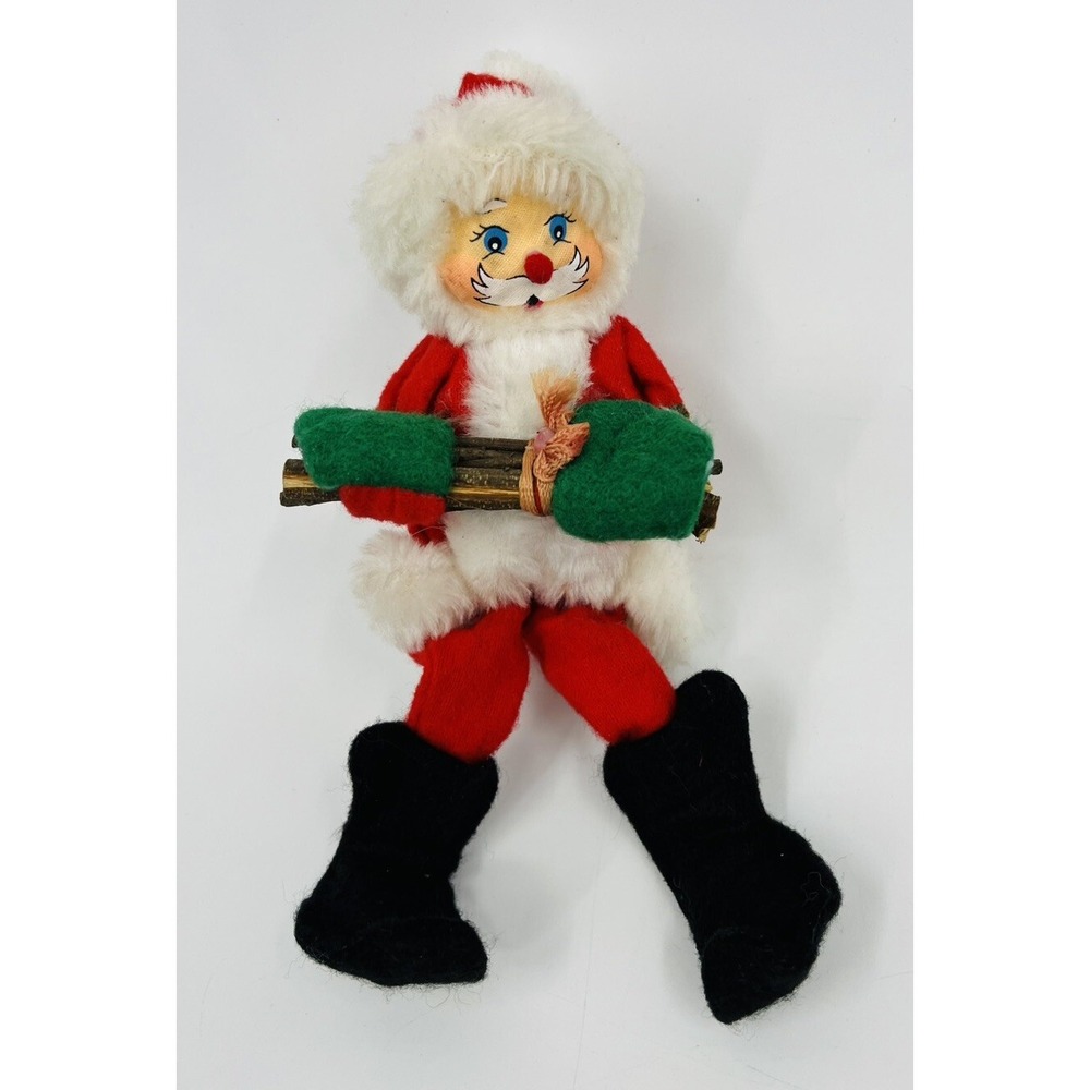 Vintage Santa Claus Shelf Sitter Christmas Decoration Holding Bundle of Wood
